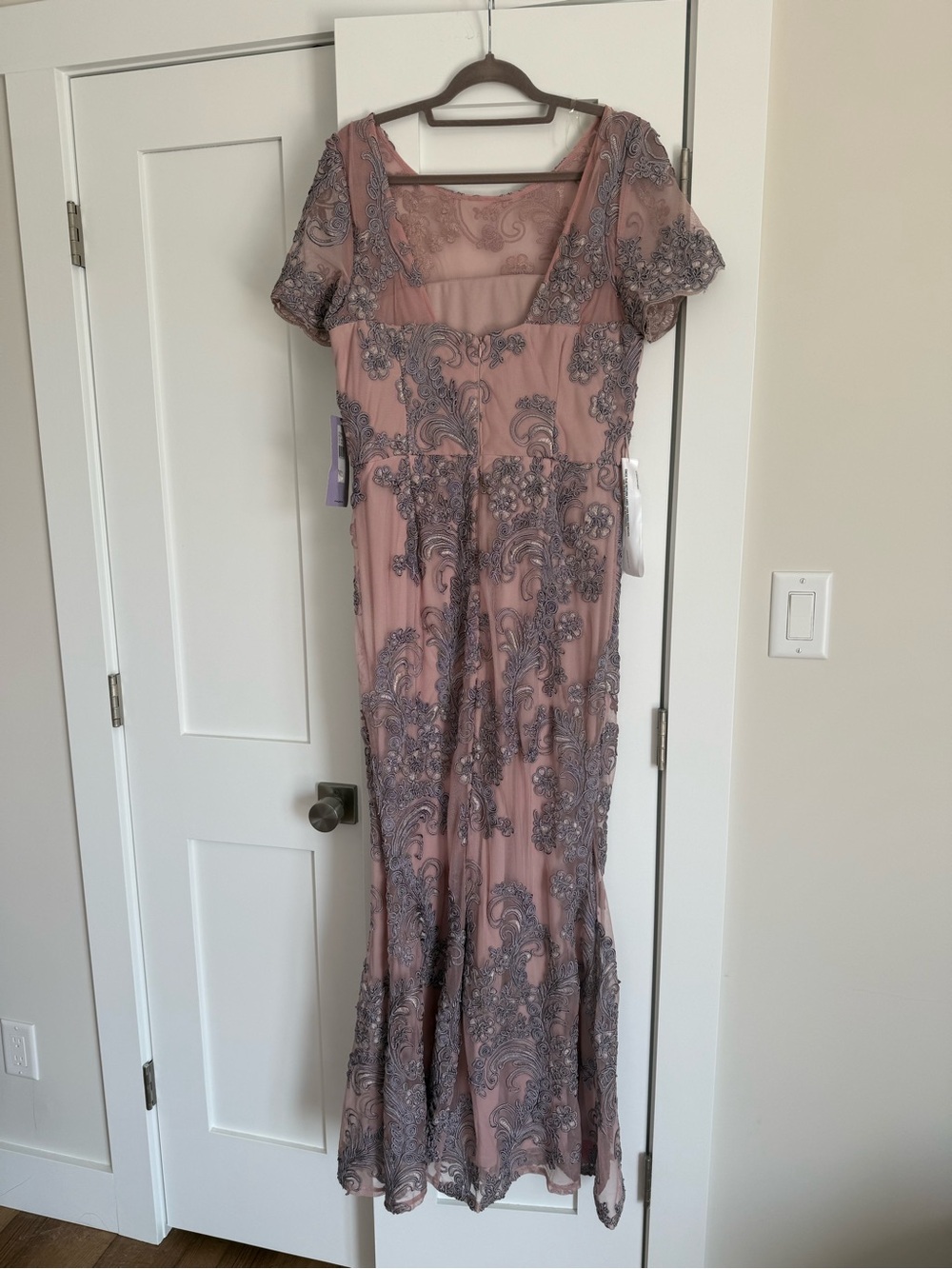 JS Collections Blush Pink and Gray Embroidered Maxi Dress